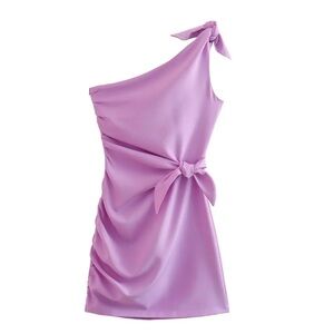 Elegant Lavender One-Shoulder Bow Dress